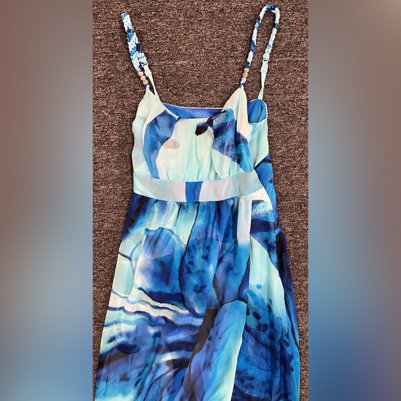 White House Black Market Aqua Blue Floral Maxi Dress Size 00 - Picture 5 of 6
